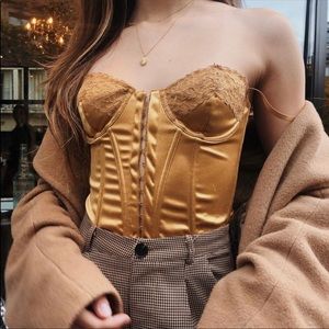 Out from under Lucy lace trim corset top gold